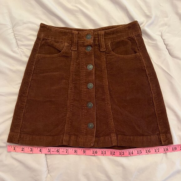 American Eagle Corduroy Button-Up Skirt Size 000 Regular Super Hi-Rise A-Line - Picture 8 of 11